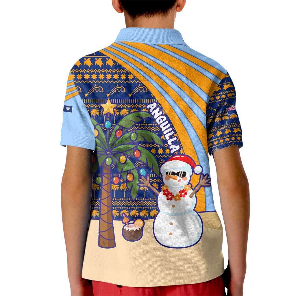 Anguilla Christmas Kid Polo Shirt with Snowman Palm Tree Ornaments Coconut Drink and Island Pattern Design - Wonder Print Shop