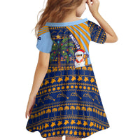 Anguilla Christmas Kid Short Sleeve Dress with Snowman Palm Tree Ornaments Coconut Drink and Island Pattern Design - Wonder Print Shop
