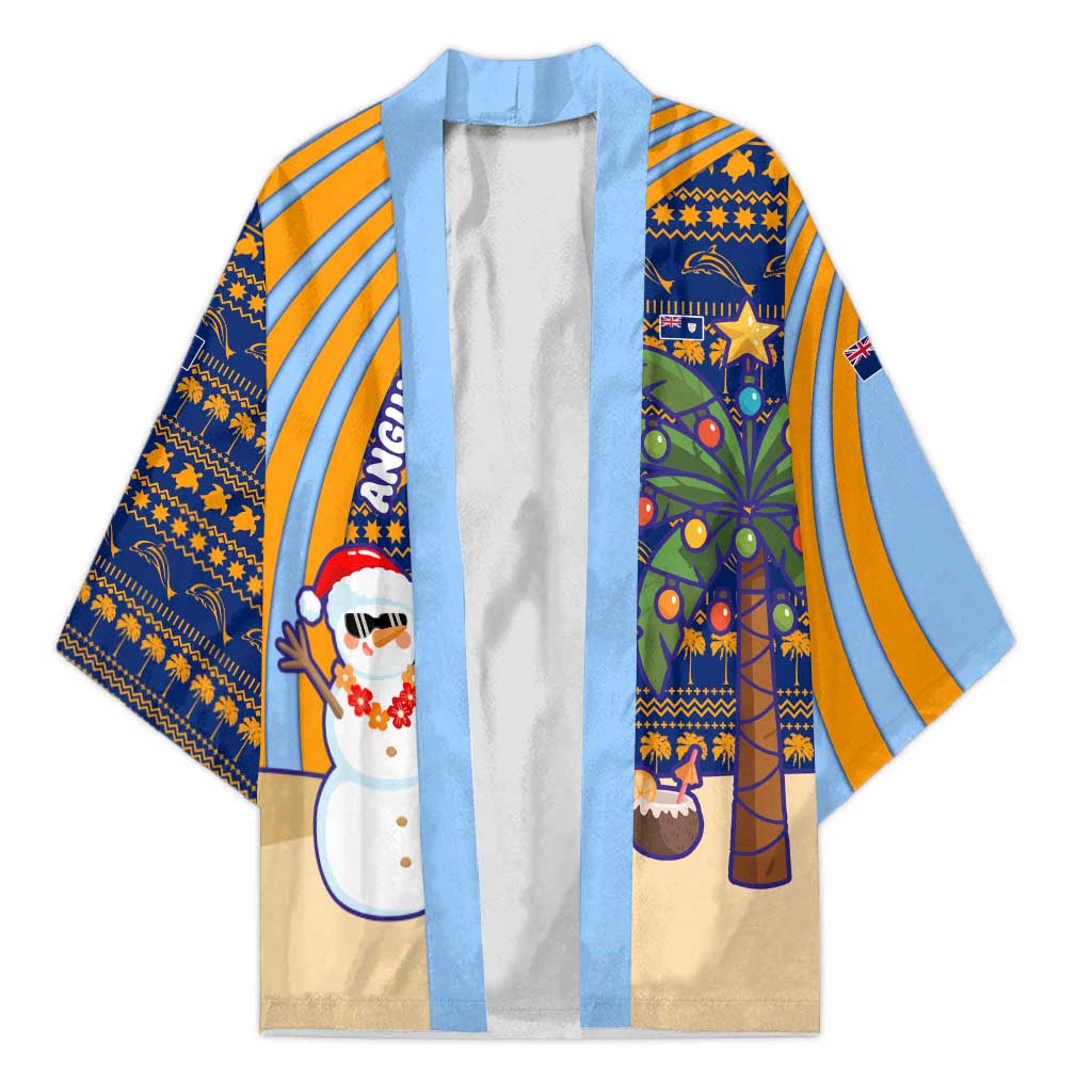Anguilla Christmas Kimono with Snowman Palm Tree Ornaments Coconut Drink and Island Pattern Design - Wonder Print Shop
