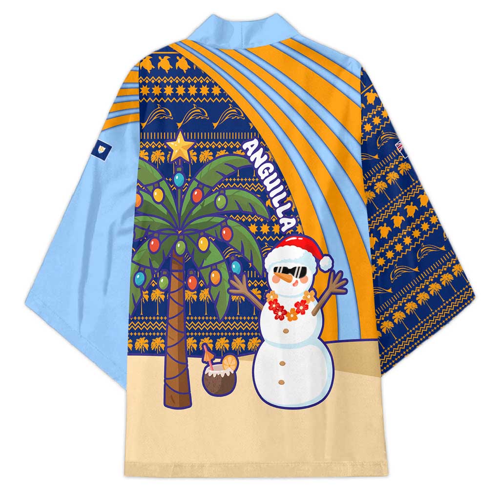 Anguilla Christmas Kimono with Snowman Palm Tree Ornaments Coconut Drink and Island Pattern Design - Wonder Print Shop
