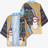Anguilla Christmas Kimono with Snowman Palm Tree Ornaments Coconut Drink and Island Pattern Design - Wonder Print Shop