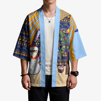 Anguilla Christmas Kimono with Snowman Palm Tree Ornaments Coconut Drink and Island Pattern Design - Wonder Print Shop