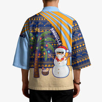 Anguilla Christmas Kimono with Snowman Palm Tree Ornaments Coconut Drink and Island Pattern Design - Wonder Print Shop