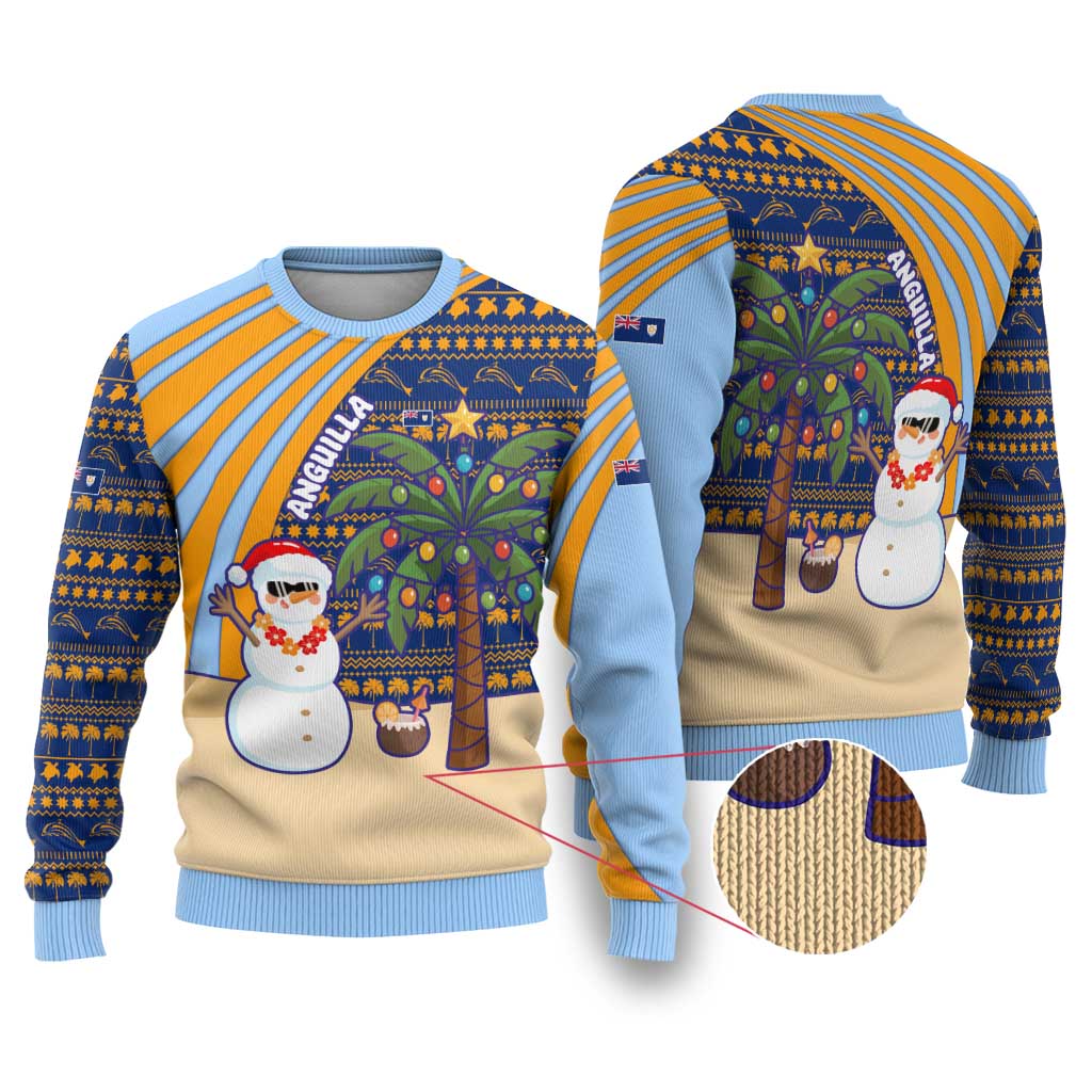 Anguilla Christmas Ugly Christmas Sweater with Snowman Palm Tree Ornaments Coconut Drink and Island Pattern Design - Wonder Print Shop