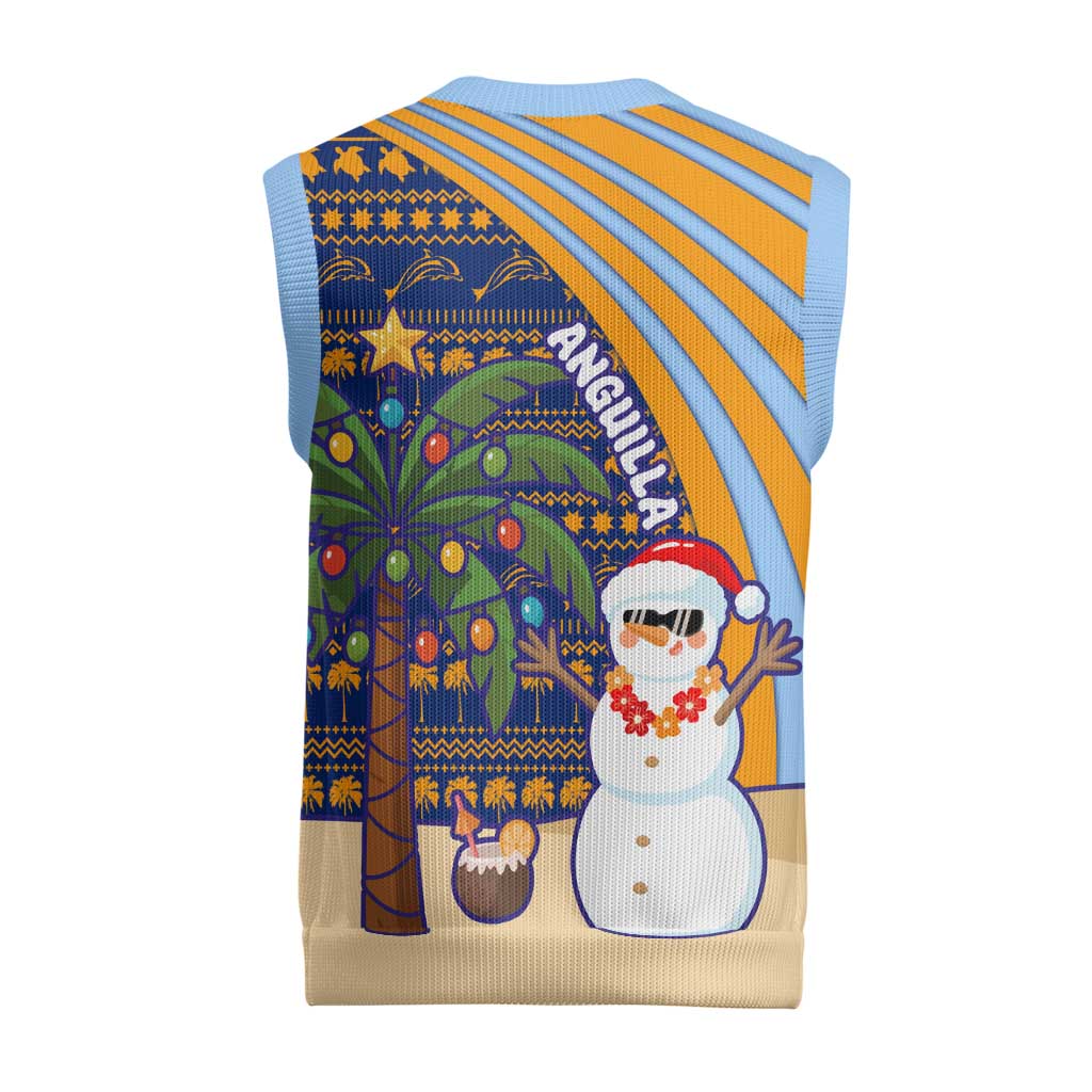 Anguilla Christmas Knitted V-Neck Vest with Snowman Palm Tree Ornaments Coconut Drink and Island Pattern Design - Wonder Print Shop