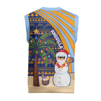 Anguilla Christmas Knitted V-Neck Vest with Snowman Palm Tree Ornaments Coconut Drink and Island Pattern Design - Wonder Print Shop