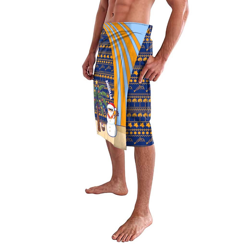 Anguilla Christmas Lavalava with Snowman Palm Tree Ornaments Coconut Drink and Island Pattern Design - Wonder Print Shop