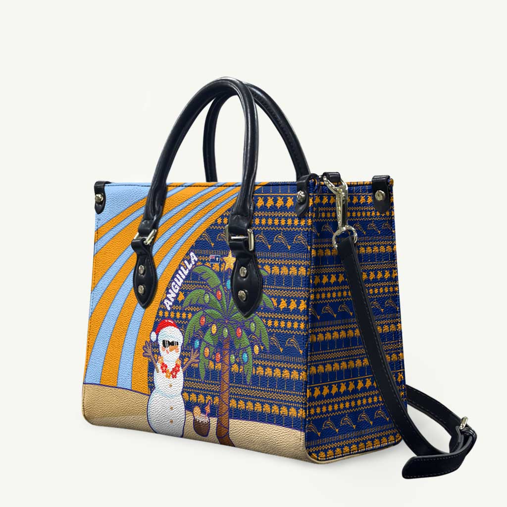 Anguilla Christmas Leather Bag with Snowman Palm Tree Ornaments Coconut Drink and Island Pattern Design - Wonder Print Shop