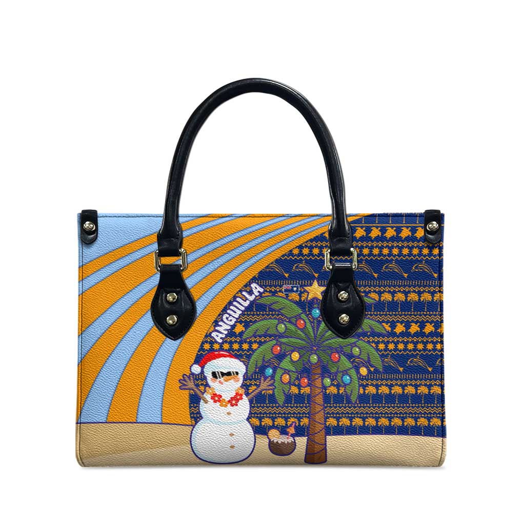 Anguilla Christmas Leather Bag with Snowman Palm Tree Ornaments Coconut Drink and Island Pattern Design - Wonder Print Shop