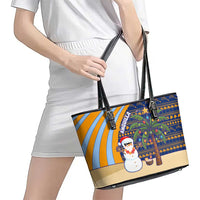 Anguilla Christmas Leather Tote Bag with Snowman Palm Tree Ornaments Coconut Drink and Island Pattern Design - Wonder Print Shop