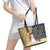 Anguilla Christmas Leather Tote Bag with Snowman Palm Tree Ornaments Coconut Drink and Island Pattern Design - Wonder Print Shop