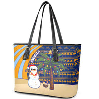 Anguilla Christmas Leather Tote Bag with Snowman Palm Tree Ornaments Coconut Drink and Island Pattern Design - Wonder Print Shop