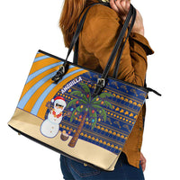 Anguilla Christmas Leather Tote Bag with Snowman Palm Tree Ornaments Coconut Drink and Island Pattern Design - Wonder Print Shop