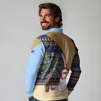 Anguilla Christmas Long Sleeve Polo Shirt with Snowman Palm Tree Ornaments Coconut Drink and Island Pattern Design - Wonder Print Shop