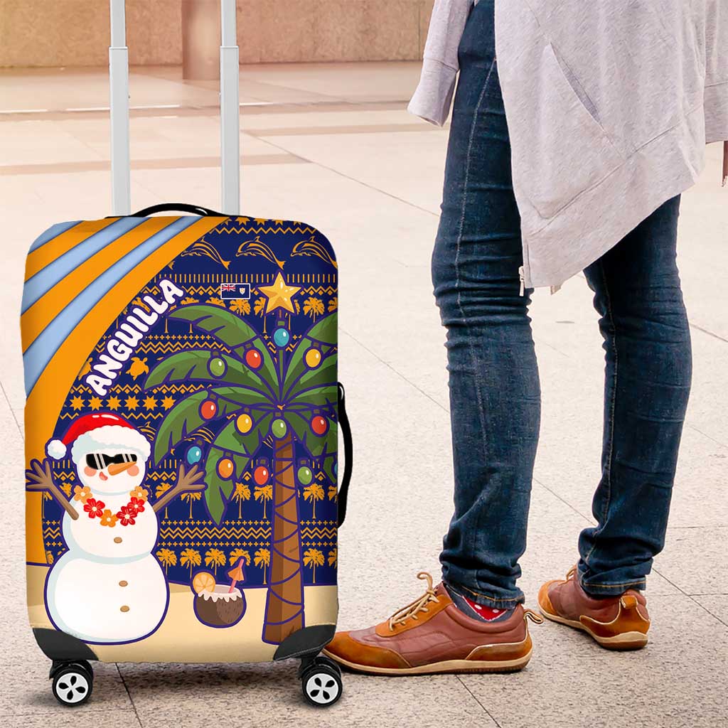 Anguilla Christmas Luggage Cover with Snowman Palm Tree Ornaments Coconut Drink and Island Pattern Design - Wonder Print Shop
