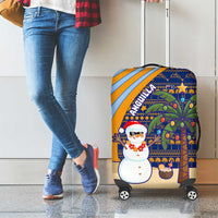 Anguilla Christmas Luggage Cover with Snowman Palm Tree Ornaments Coconut Drink and Island Pattern Design - Wonder Print Shop