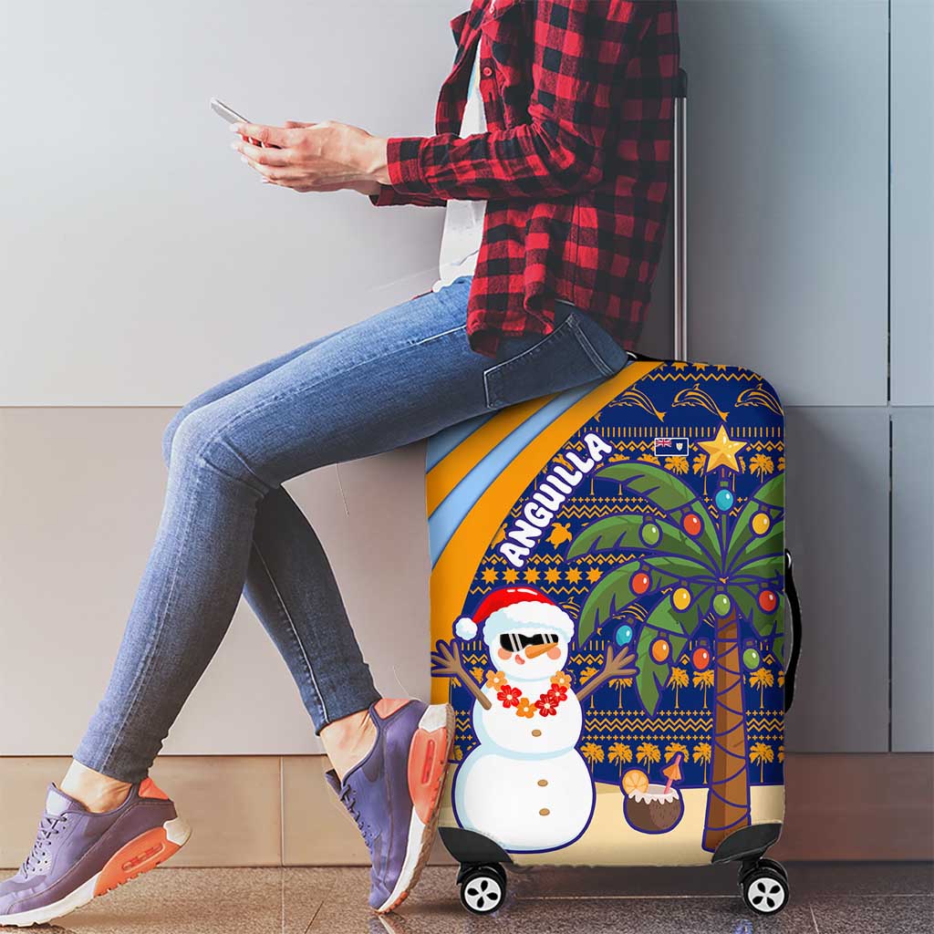 Anguilla Christmas Luggage Cover with Snowman Palm Tree Ornaments Coconut Drink and Island Pattern Design - Wonder Print Shop