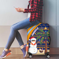 Anguilla Christmas Luggage Cover with Snowman Palm Tree Ornaments Coconut Drink and Island Pattern Design - Wonder Print Shop