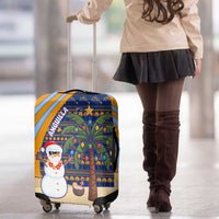Anguilla Christmas Luggage Cover with Snowman Palm Tree Ornaments Coconut Drink and Island Pattern Design - Wonder Print Shop