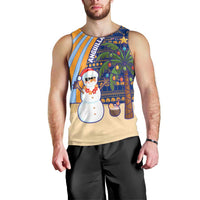 Anguilla Christmas Men Tank Top with Snowman Palm Tree Ornaments Coconut Drink and Island Pattern Design - Wonder Print Shop