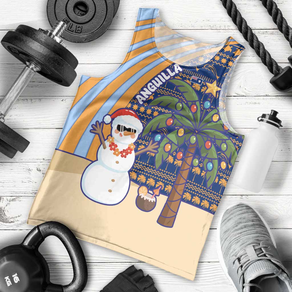 Anguilla Christmas Men Tank Top with Snowman Palm Tree Ornaments Coconut Drink and Island Pattern Design - Wonder Print Shop