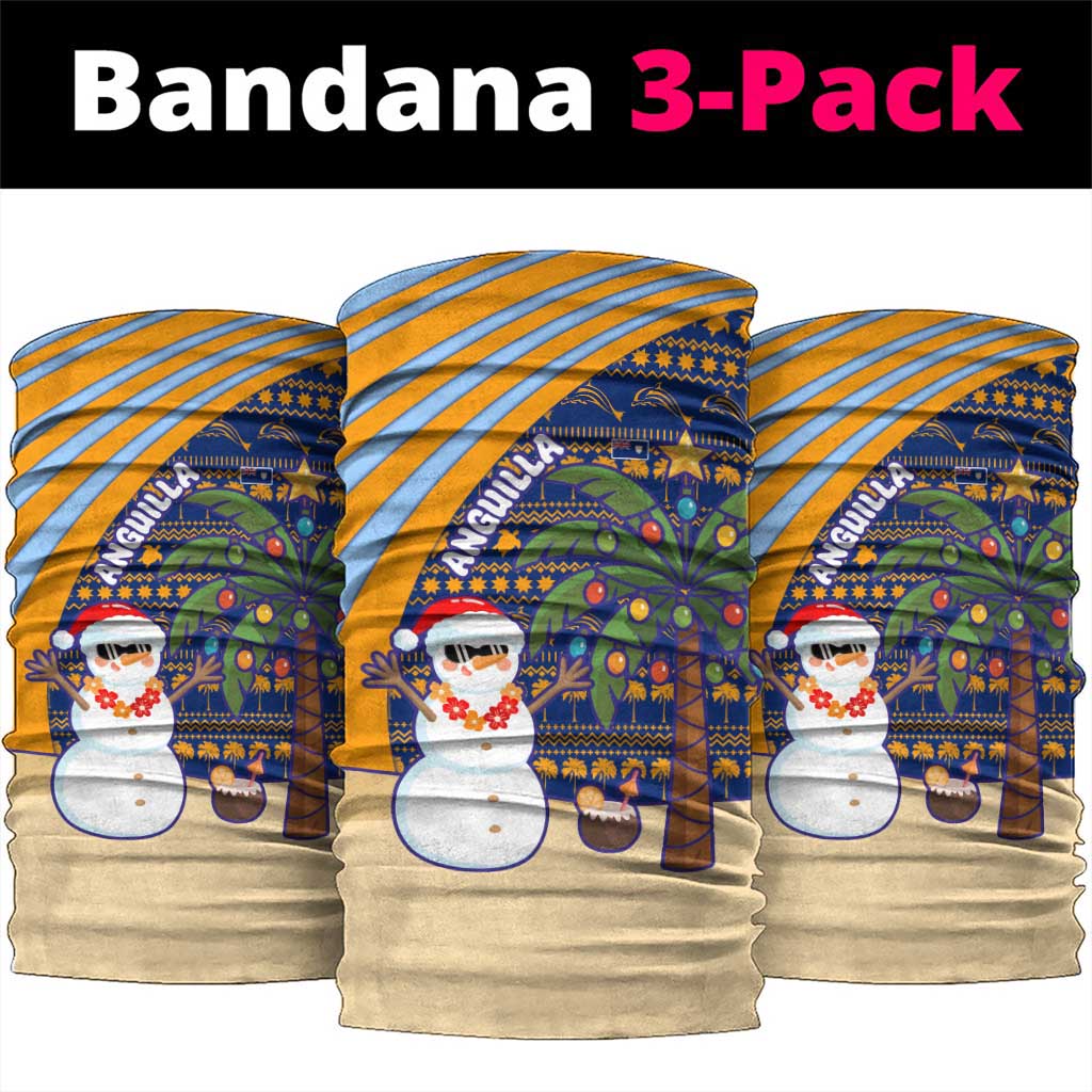Anguilla Christmas Neck Gaiter with Snowman Palm Tree Ornaments Coconut Drink and Island Pattern Design - Wonder Print Shop
