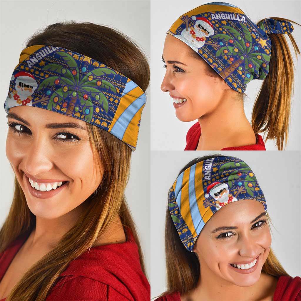 Anguilla Christmas Neck Gaiter with Snowman Palm Tree Ornaments Coconut Drink and Island Pattern Design - Wonder Print Shop