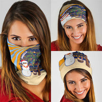 Anguilla Christmas Neck Gaiter with Snowman Palm Tree Ornaments Coconut Drink and Island Pattern Design - Wonder Print Shop
