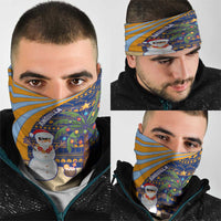 Anguilla Christmas Neck Gaiter with Snowman Palm Tree Ornaments Coconut Drink and Island Pattern Design - Wonder Print Shop
