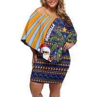 Anguilla Christmas Off Shoulder Short Dress with Snowman Palm Tree Ornaments Coconut Drink and Island Pattern Design - Wonder Print Shop