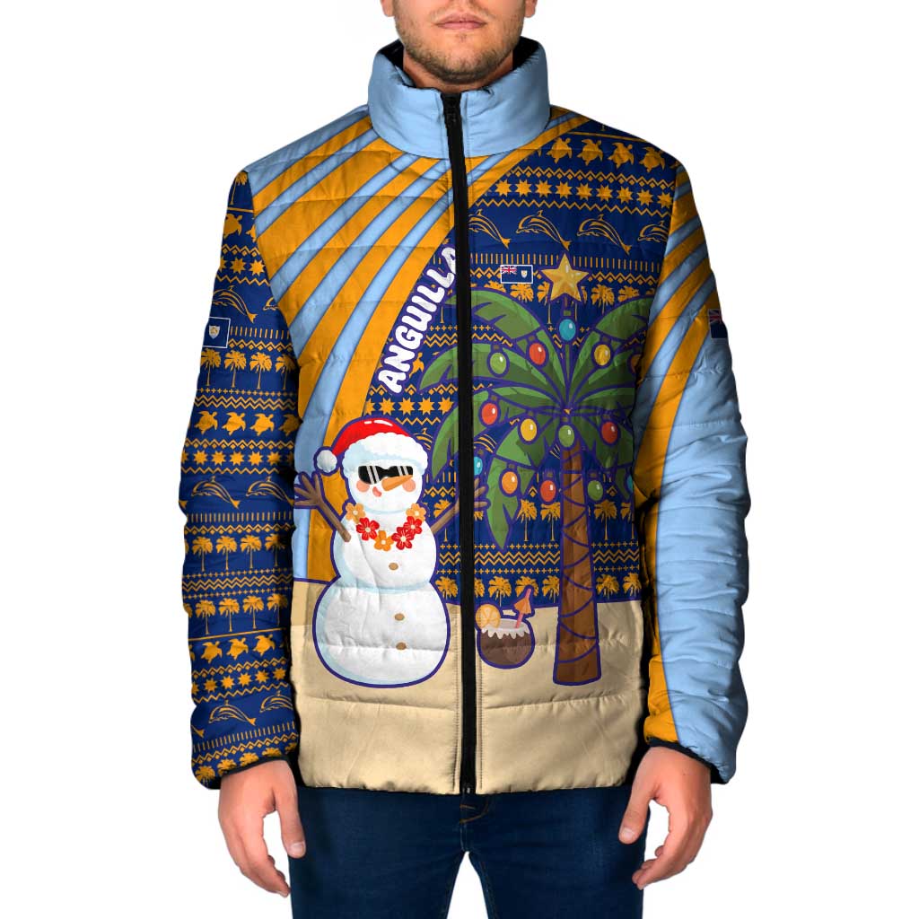 Anguilla Christmas Padded Jacket with Snowman Palm Tree Ornaments Coconut Drink and Island Pattern Design - Wonder Print Shop