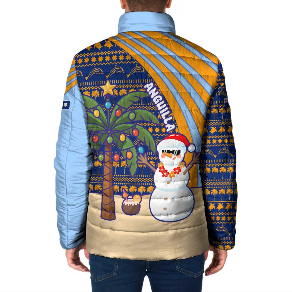 Anguilla Christmas Padded Jacket with Snowman Palm Tree Ornaments Coconut Drink and Island Pattern Design - Wonder Print Shop