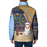 Anguilla Christmas Padded Jacket with Snowman Palm Tree Ornaments Coconut Drink and Island Pattern Design - Wonder Print Shop