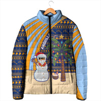 Anguilla Christmas Padded Jacket with Snowman Palm Tree Ornaments Coconut Drink and Island Pattern Design - Wonder Print Shop