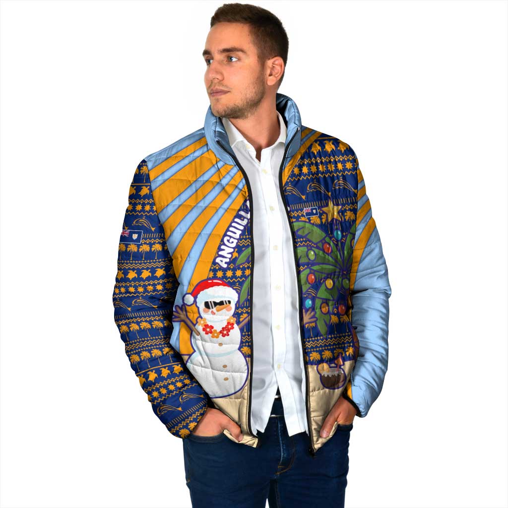 Anguilla Christmas Padded Jacket with Snowman Palm Tree Ornaments Coconut Drink and Island Pattern Design - Wonder Print Shop