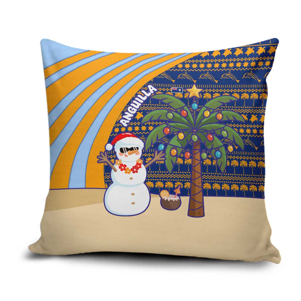 Anguilla Christmas Pillow Cover with Snowman Palm Tree Ornaments Coconut Drink and Island Pattern Design - Wonder Print Shop