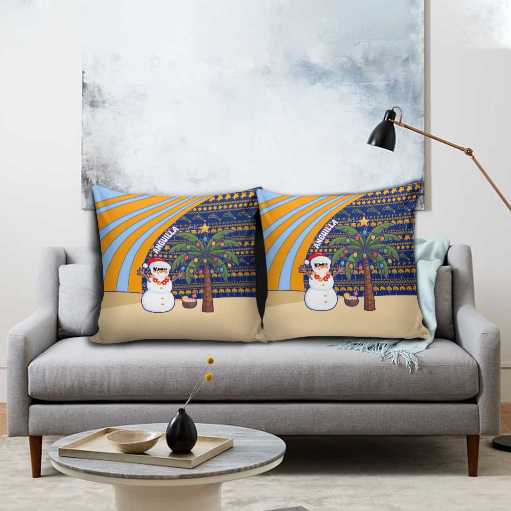 Anguilla Christmas Pillow Cover with Snowman Palm Tree Ornaments Coconut Drink and Island Pattern Design - Wonder Print Shop