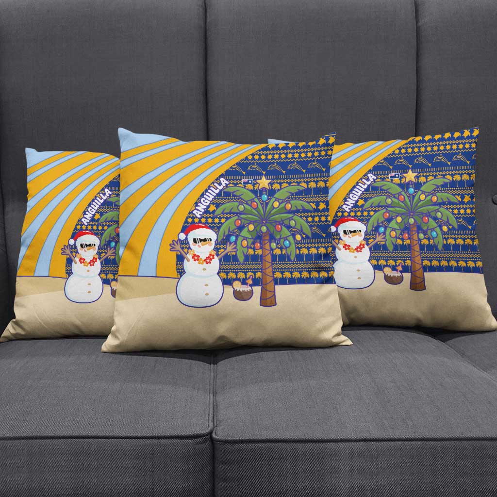 Anguilla Christmas Pillow Cover with Snowman Palm Tree Ornaments Coconut Drink and Island Pattern Design - Wonder Print Shop