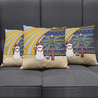 Anguilla Christmas Pillow Cover with Snowman Palm Tree Ornaments Coconut Drink and Island Pattern Design - Wonder Print Shop