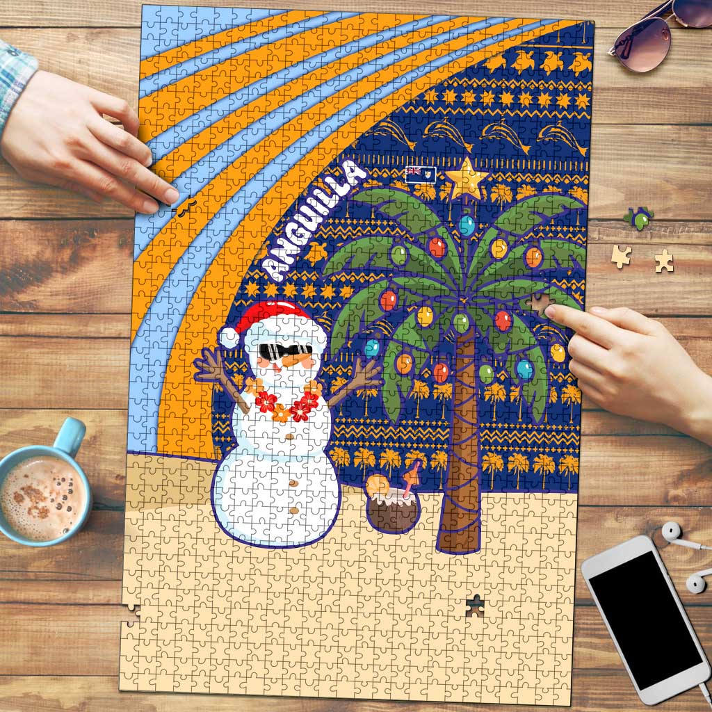 Anguilla Christmas Puzzle with Snowman Palm Tree Ornaments Coconut Drink and Island Pattern Design - Wonder Print Shop