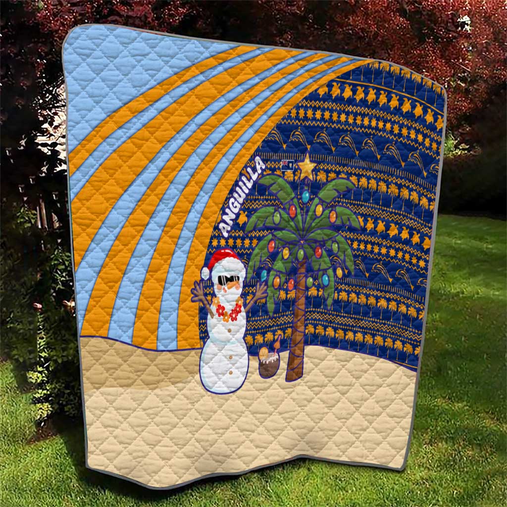 Anguilla Christmas Quilt with Snowman Palm Tree Ornaments Coconut Drink and Island Pattern Design - Wonder Print Shop