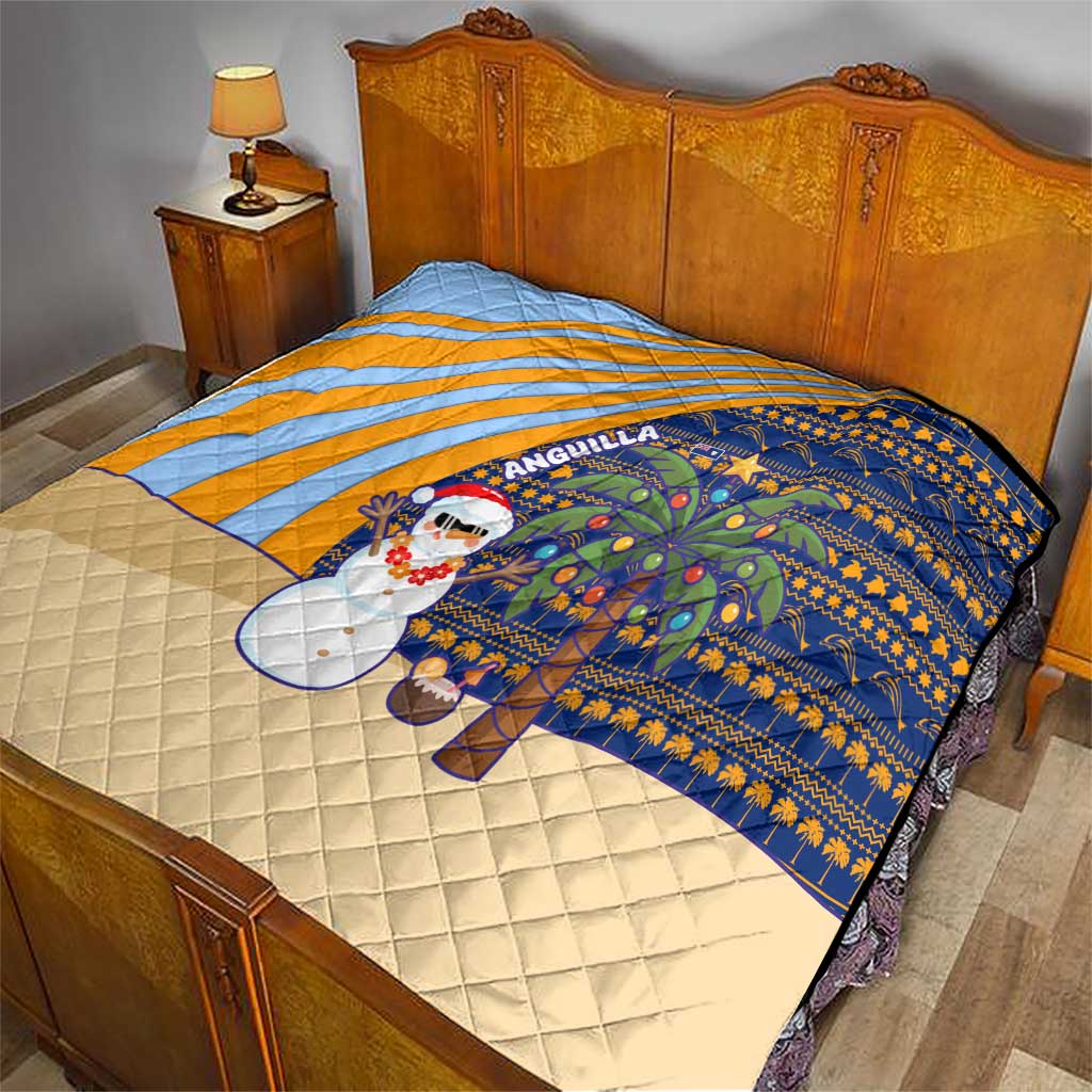 Anguilla Christmas Quilt with Snowman Palm Tree Ornaments Coconut Drink and Island Pattern Design - Wonder Print Shop