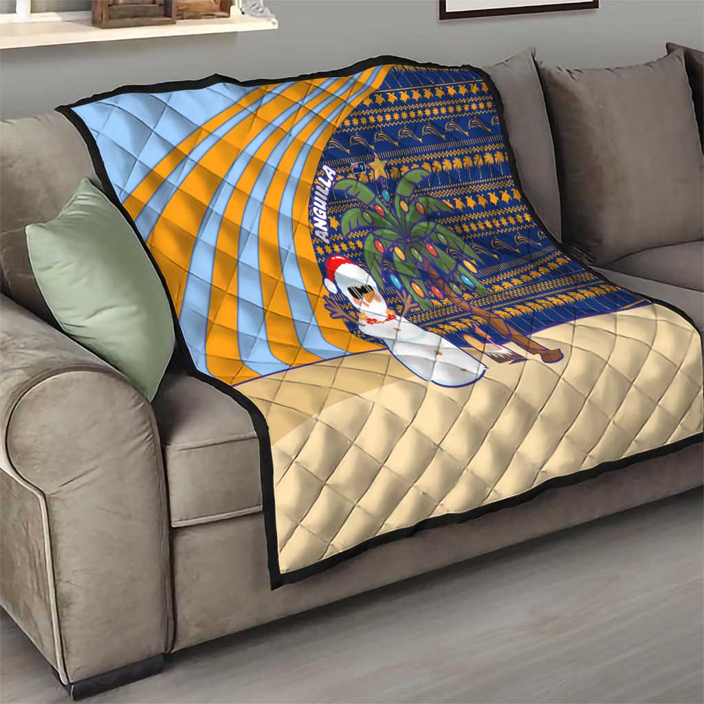Anguilla Christmas Quilt with Snowman Palm Tree Ornaments Coconut Drink and Island Pattern Design - Wonder Print Shop