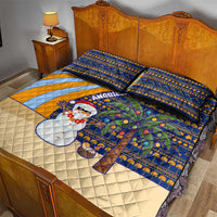 Anguilla Christmas Quilt Bed Set with Snowman Palm Tree Ornaments Coconut Drink and Island Pattern Design - Wonder Print Shop