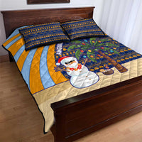 Anguilla Christmas Quilt Bed Set with Snowman Palm Tree Ornaments Coconut Drink and Island Pattern Design - Wonder Print Shop