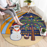 Anguilla Christmas Round Carpet with Snowman Palm Tree Ornaments Coconut Drink and Island Pattern Design - Wonder Print Shop