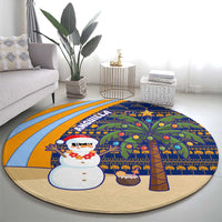 Anguilla Christmas Round Carpet with Snowman Palm Tree Ornaments Coconut Drink and Island Pattern Design - Wonder Print Shop