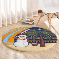 Anguilla Christmas Round Carpet with Snowman Palm Tree Ornaments Coconut Drink and Island Pattern Design - Wonder Print Shop