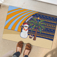 Anguilla Christmas Rubber Doormat with Snowman Palm Tree Ornaments Coconut Drink and Island Pattern Design - Wonder Print Shop
