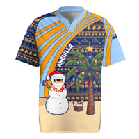 Anguilla Christmas Rugby Jersey with Snowman Palm Tree Ornaments Coconut Drink and Island Pattern Design - Wonder Print Shop